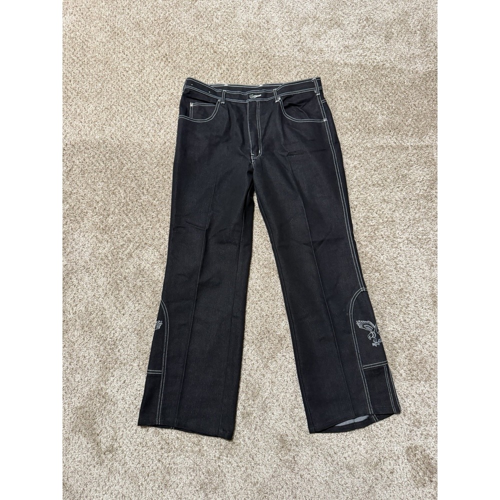 Vintage 80s Sheplers Jeans Mens 36 Black White Bootcut‎ Embriodered Eagle
